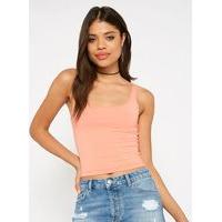 Womens Coral Square Neck Crop Top, Coral