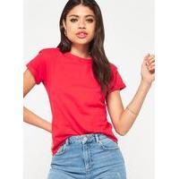 womens red shoulder pad t shirt red