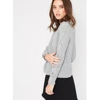 Womens PETITE Lattic Sleeve Jumper, Grey