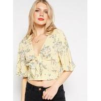 Womens Yellow Floral Ruffle Crop Top, Assorted