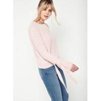 womens pink tie cuff knitted jumper pink