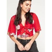 Womens Red Floral Tie Front Angel Top, Assorted