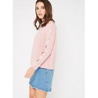 Womens PETITE Lattice Sleeve Jumper, Pink