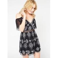 womens petite monochrome skater dress black