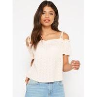 Womens Pale Pink Broderie Bardot Top, Pale Pink