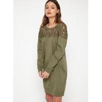 womens khaki lace yoke sweat dress khaki