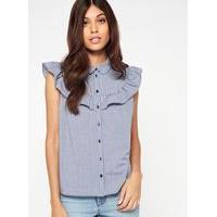 Womens Gingham Sleeveless Ruffle Shirt, Assorted