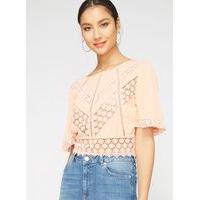 womens coral cutwork angel sleeve top coral