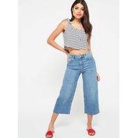 Womens Mid Wash Crop Wide Leg Jeans, Mid Wash Denim