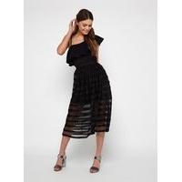 womens premium black pleat net midi skirt black