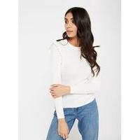 womens petite frill sleeve jumper ivory