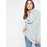 Womens Grey Slouchy Cowl Neck Knitted Jumper, GREY