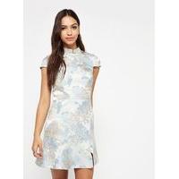 womens premium blue jacquard chinoiserie dress blue