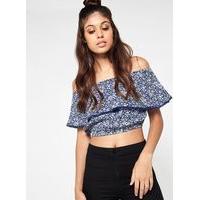 Womens Mini Paisley Print Crop Bardot Top, Assorted