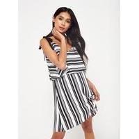 Womens Black Stripe Tie Shoulder Dress, Black