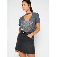 Womens Black Seamed Denim Skirt, Black