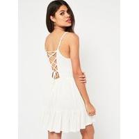 Womens PETITE Tie Back Tiered Dress, Ivory