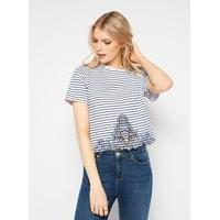 Womens Stripe Embroidered Crochet T-Shirt, Assorted