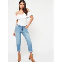 Womens Seam Slim Fit Boyfriend Jeans, Mid Wash Denim