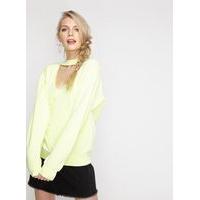 womens yellow choker neck sweatshirt yellow