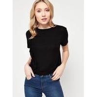 womens petite asymmetric ruffle t shirt black