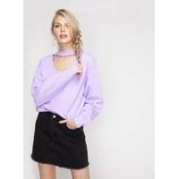 womens lilac choker neck sweatshirt lilac