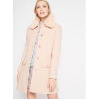 Womens Blush Faux Fur Collar Coat, Powder Blush