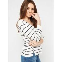 Womens Striped V-Neck Lattice Knitted Jumper, MULTI