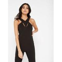 Womens PETITE V-Neck Detail Jumpsuit, Black