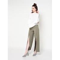 womens khaki split wide leg trousers khaki