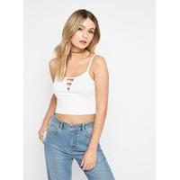 Womens White V-Bar Crop Camisole Top, White