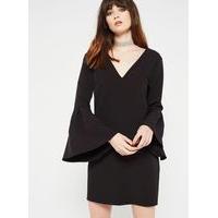 womens flute sleeve bar back dress black