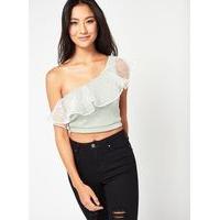 womens petite one shoulder mesh top ivory