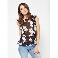 Womens Dark Floral Print Dobby Shell Top, Assorted