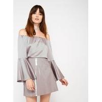 Womens Grey Patent PU Skirt, Grey