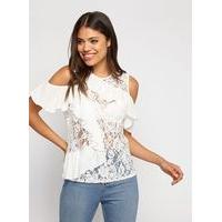 womens lace asymmetric ruffle shell top ivory