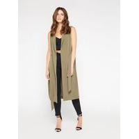 Womens Khaki Sleeveless Duster Coat, Khaki