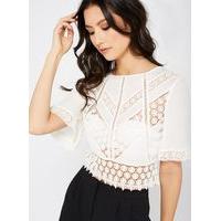 Womens Ivory Cutwork Angel Sleeve Blouse, Cream