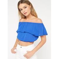 Womens Cobalt Bardot Crop Top, Blue
