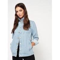 womens denim longline trucker jacket blue