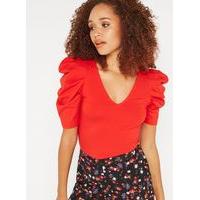 Womens Red Mutton Sleeve Top, Red