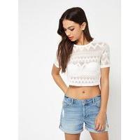 womens white laser cut t shirt white