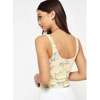 womens yellow floral square neck crop top yellow