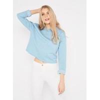 womens blue crop sweatshirt mint green