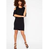 womens cold shoulder ruffle dress black