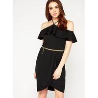 Womens Black String Halter Wrap Dress, Black