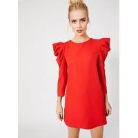 Womens Red Volume Shoulder Shift Dress, Red