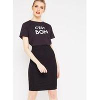 Womens Black Ponte Panel Pencil Skirt, Black