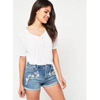 womens embroidered denim mom shorts assorted