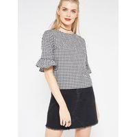 Womens Gingham Frill Sleeve Blouse, White